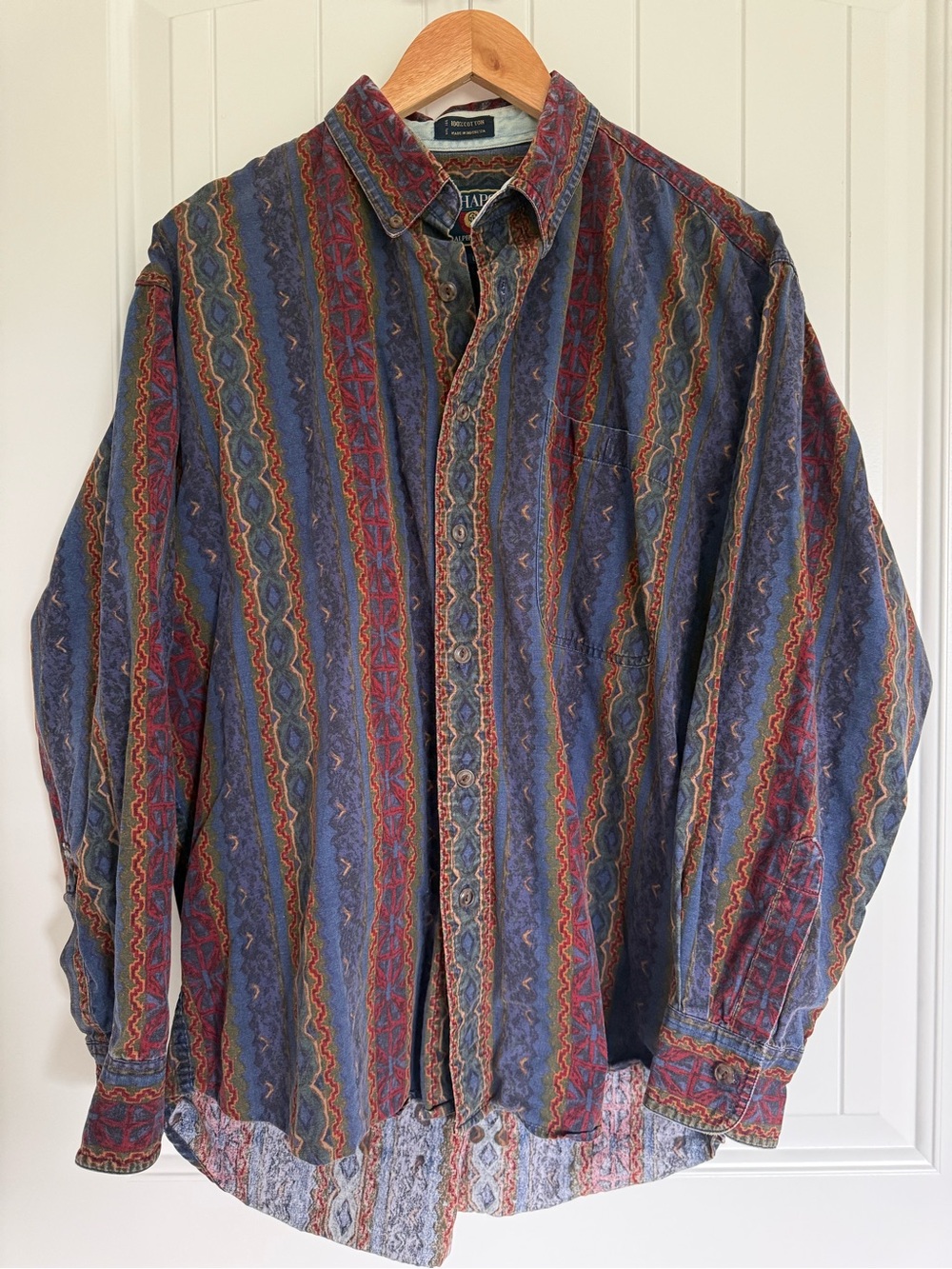 Vintage Chaps Ralph Lauren Patterned Button Down Shirt Men Large 100% Cotton 90s